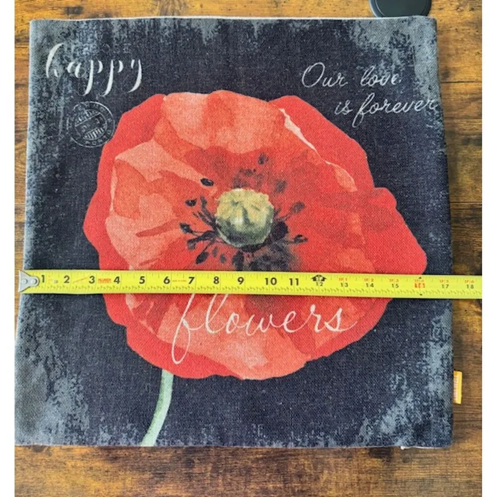 Tapestry Poppy Flower Throw Pillow Cover 17.5X17.5 Square w/Zipper Floral Love